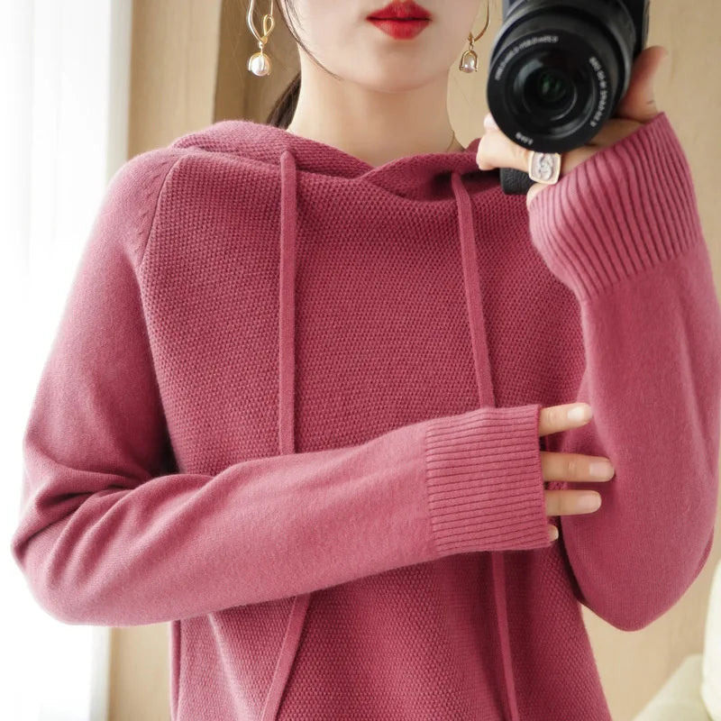 New Hooded Sweatshirt Bottoming with Knitted Sweater Casual Hooded Pullovers