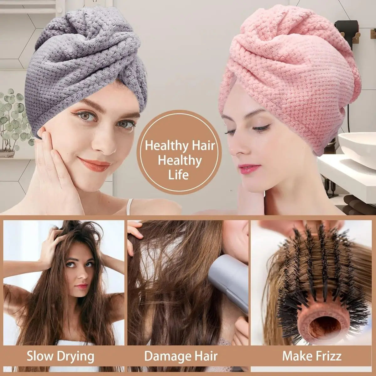 Solid color hair towel Textured dry hair cap 9.8 "X 25.5"