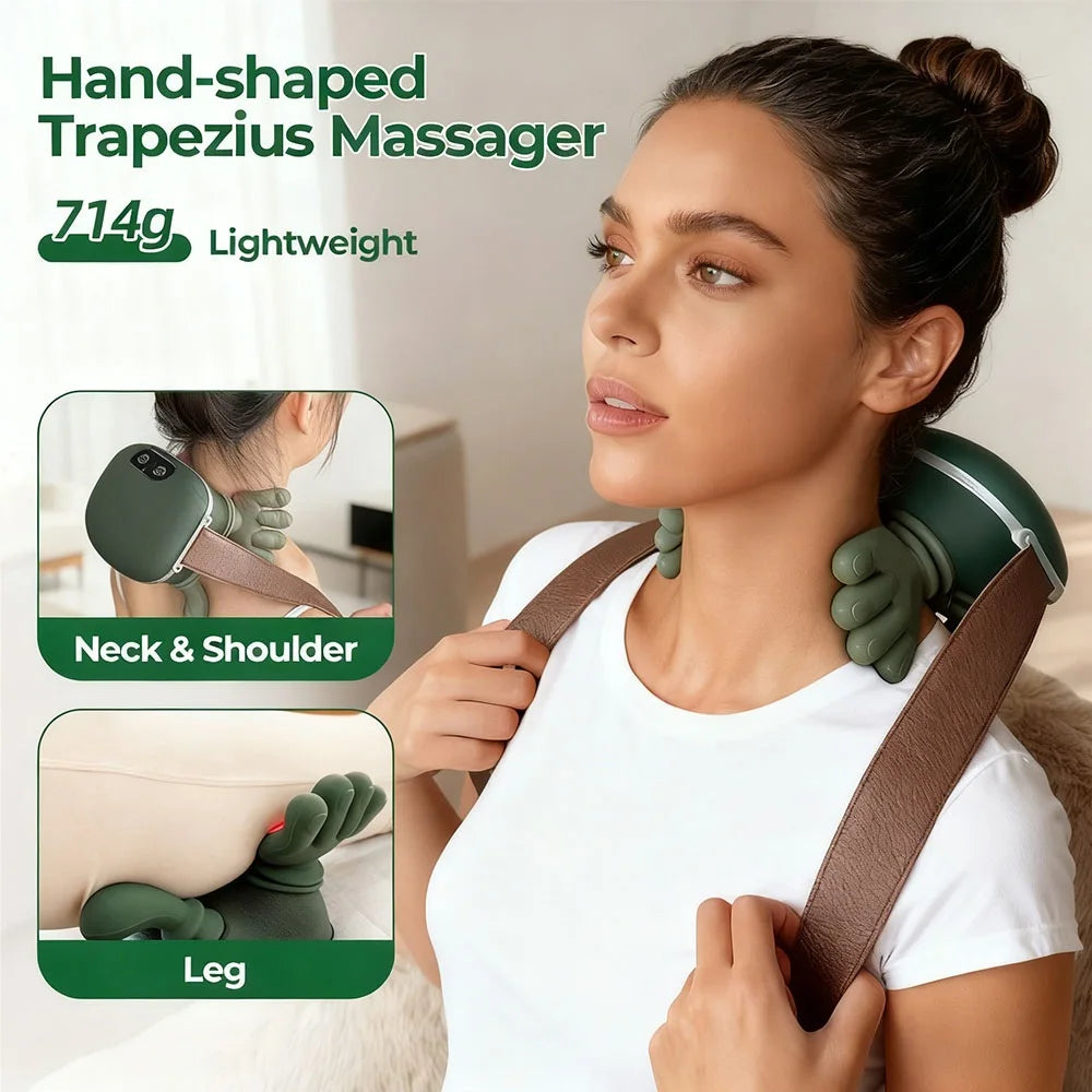 Wireless Bionic Finger Neck & Shoulder Massager with Deep Kneading Trapezius Therapy and Brushless Motor for Cervical Relaxation