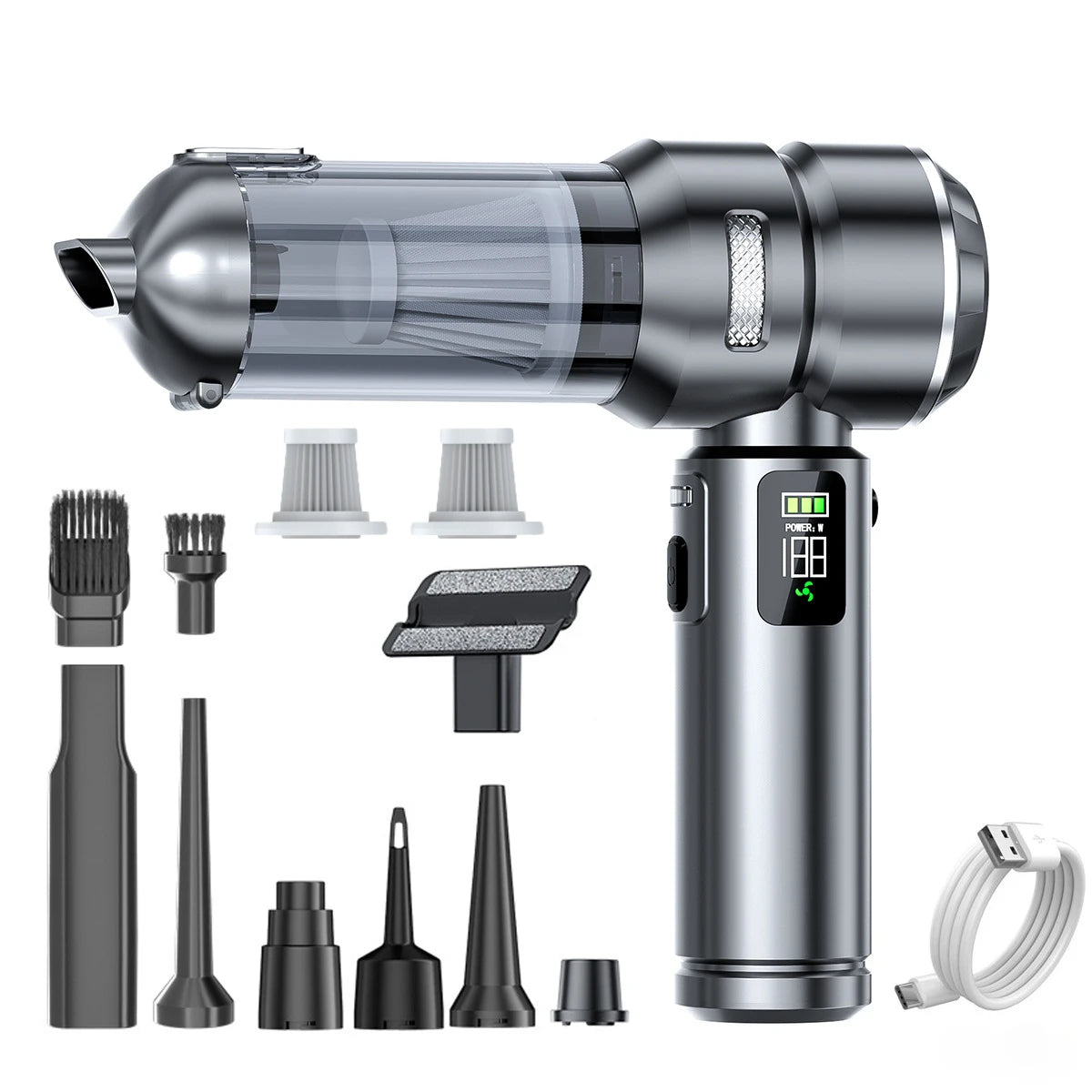 Portable 98,000PA Car Vacuum Cleaner with LED Light – Powerful Cordless Handheld Mini Vacuum & Blower for Car and Home