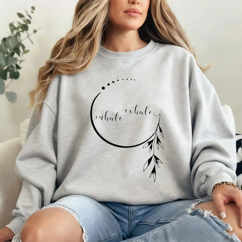 Inhale Exhale Sweatshirt Motivational Hoodie for Woman Aesthetic Mindfulness Hoody Yoga Teacher