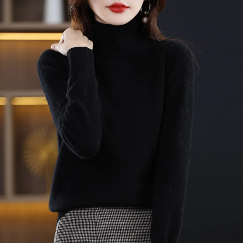 Wool Cashmere Sweater Women Knitted Sweater Turtleneck Long Sleeve Pullovers Autumn Winter.