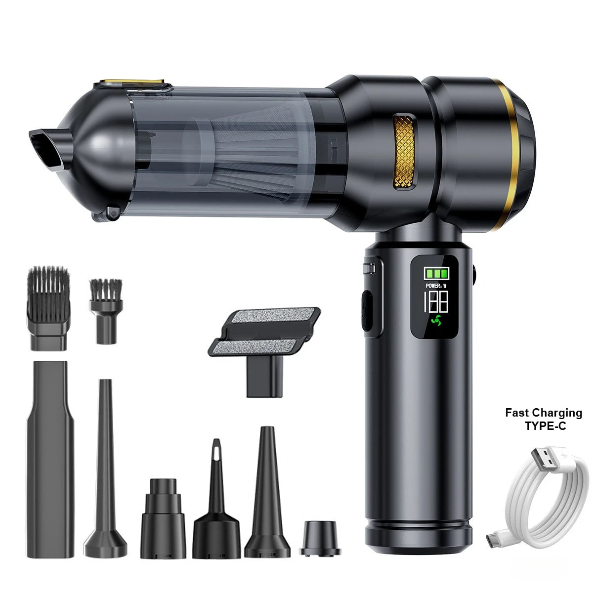 Portable 98,000PA Car Vacuum Cleaner with LED Light – Powerful Cordless Handheld Mini Vacuum & Blower for Car and Home