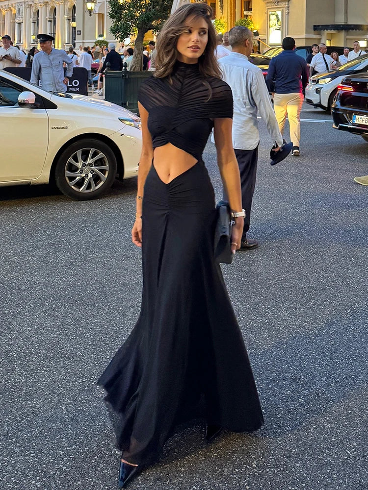 Women’s Fashion Bodycon Maxi Dress with High Waist & Hollow Detailing