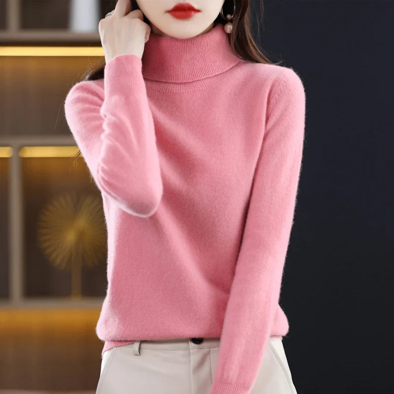 Wool Cashmere Sweater Women Knitted Sweater Turtleneck Long Sleeve Pullovers Autumn Winter.
