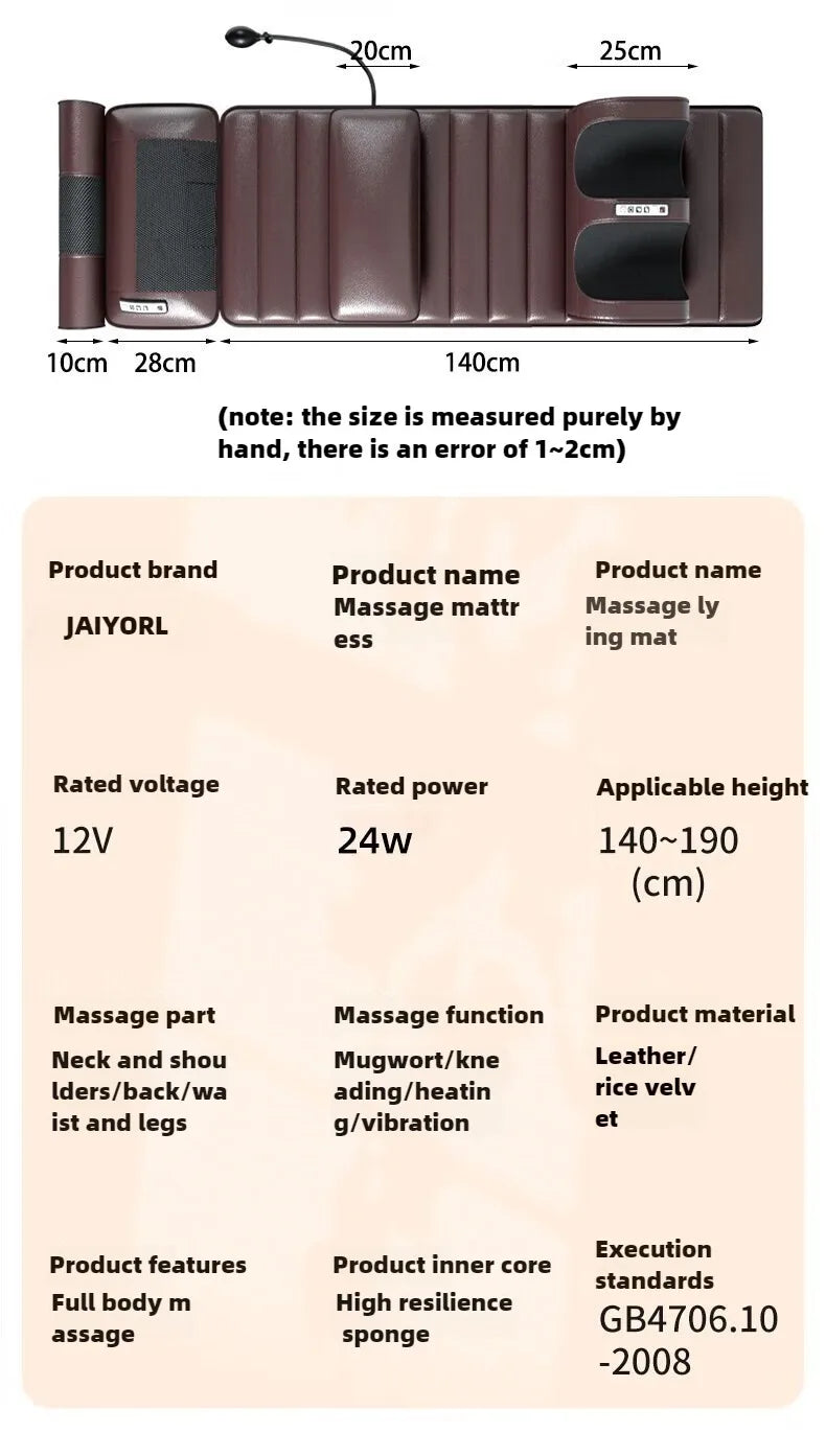 Electric Full Body Massage Mattress With Heating Hand Control.