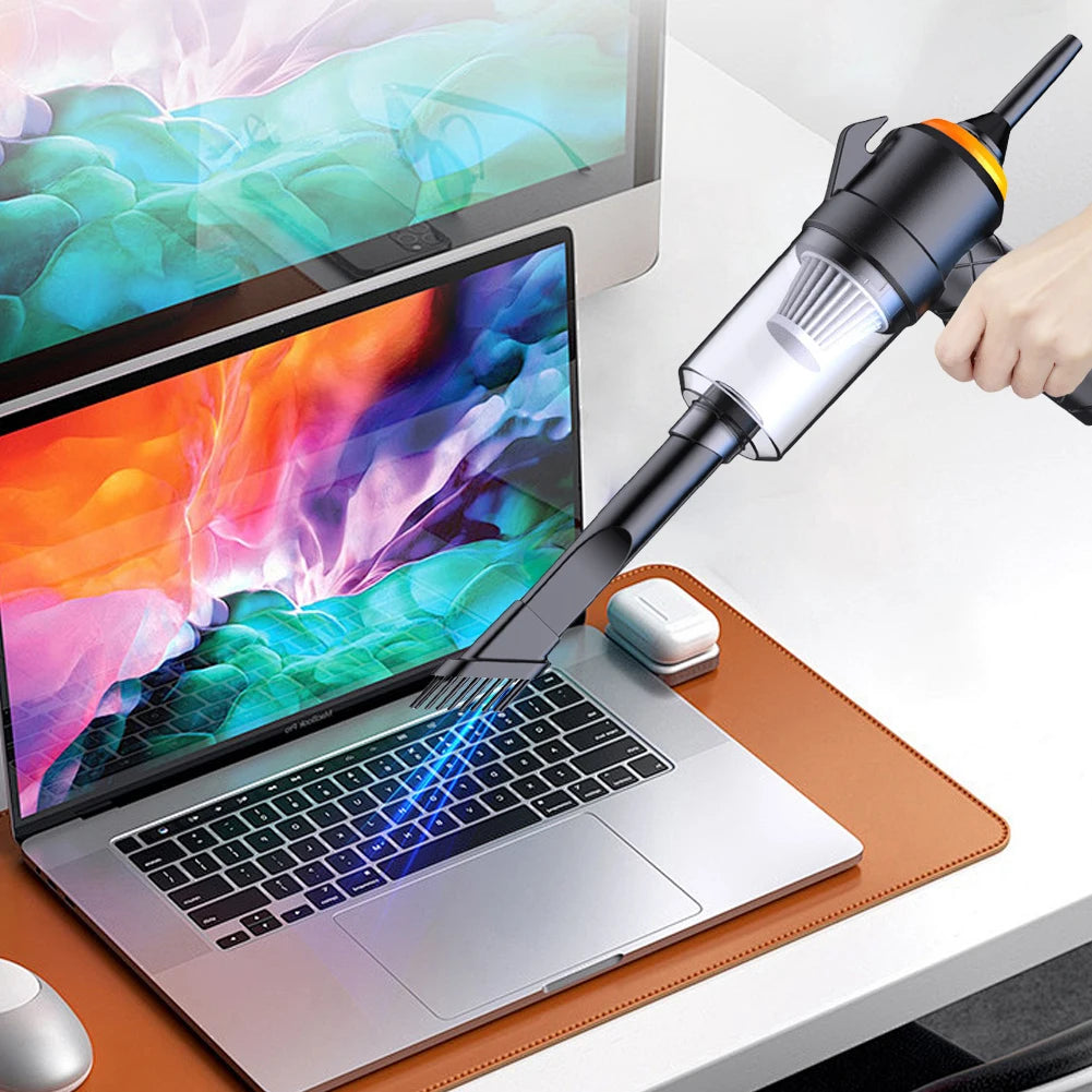 Rechargeable 6-in-1 Car Vacuum Cleaner with Type-C Charging, Powerful Suction & Air Blower for Car, Home and Office Cleaning