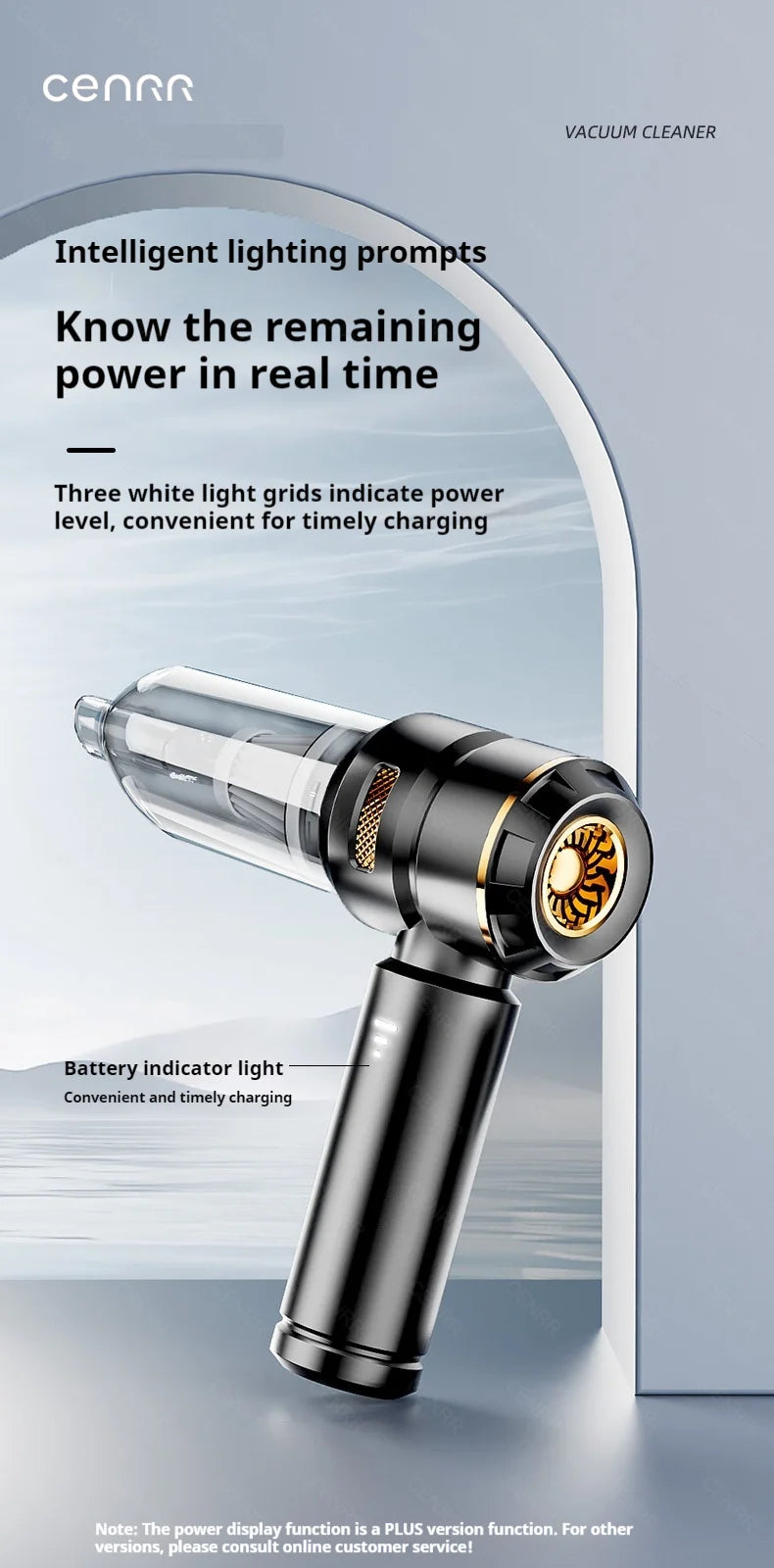 CENRR Portable Car Vacuum Cleaner – 998000PA Powerful Handheld Auto Cleaner with Dust Display Light & Strong Suction