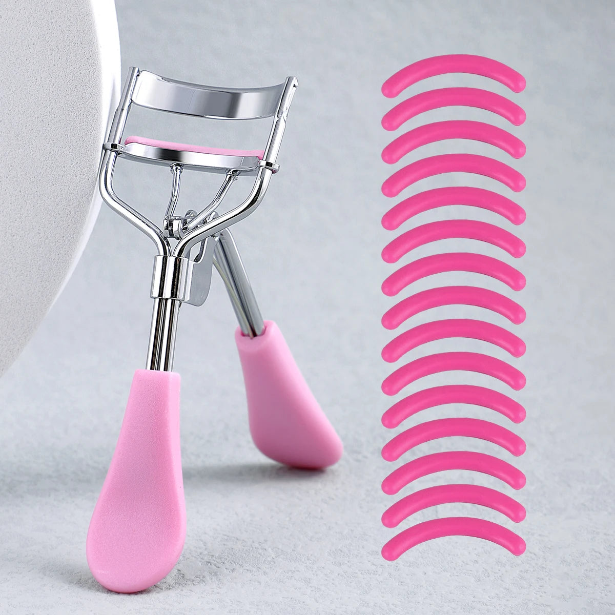 Portable Eyelash Curler with 15 Silicone Pads and Stainless Steel Eyelash Curler