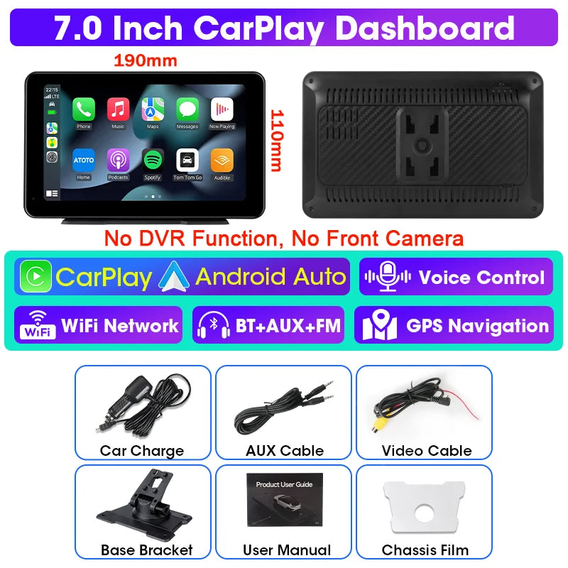 VTOPEK 8.1" 2.5K Car Dash Camera – Wireless CarPlay & Android Auto Display, GPS Navigation, WiFi DVR with Rear Camera