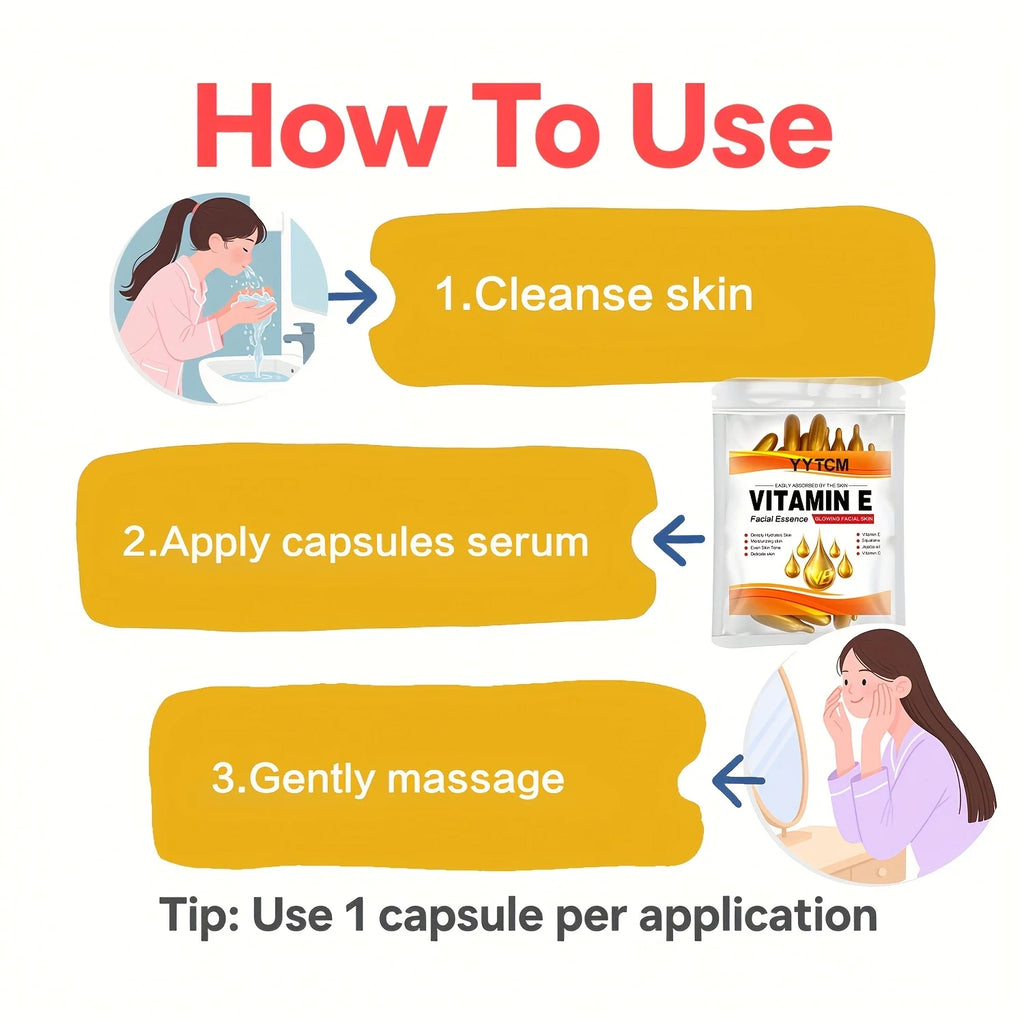 Vitamin E Deep Moisturizing Capsule Essence, Hydrates and Smoothest the Skin.