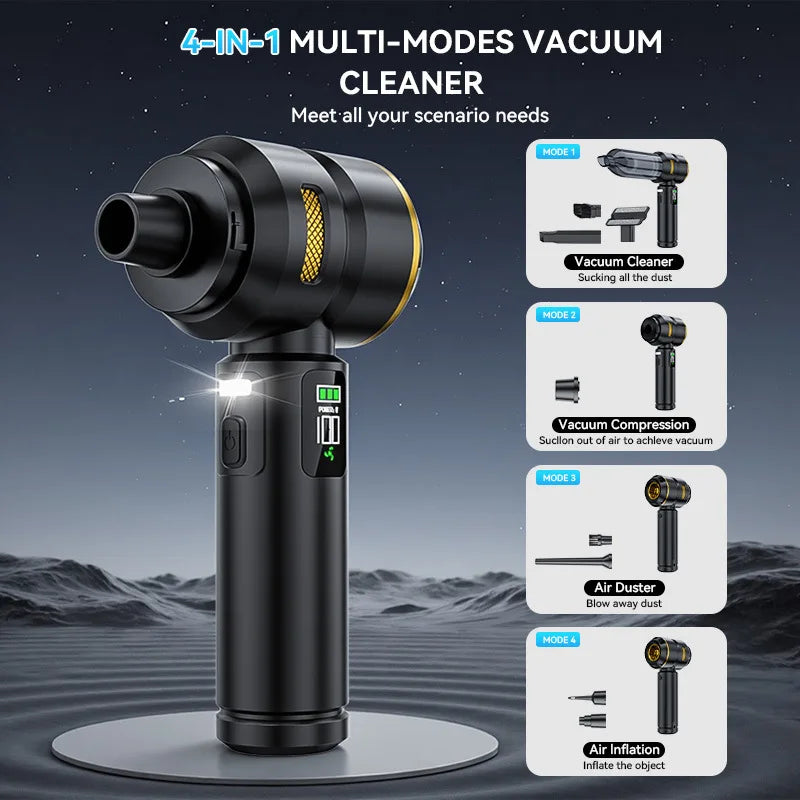 Portable 98,000PA Car Vacuum Cleaner with LED Light – Powerful Cordless Handheld Mini Vacuum & Blower for Car and Home