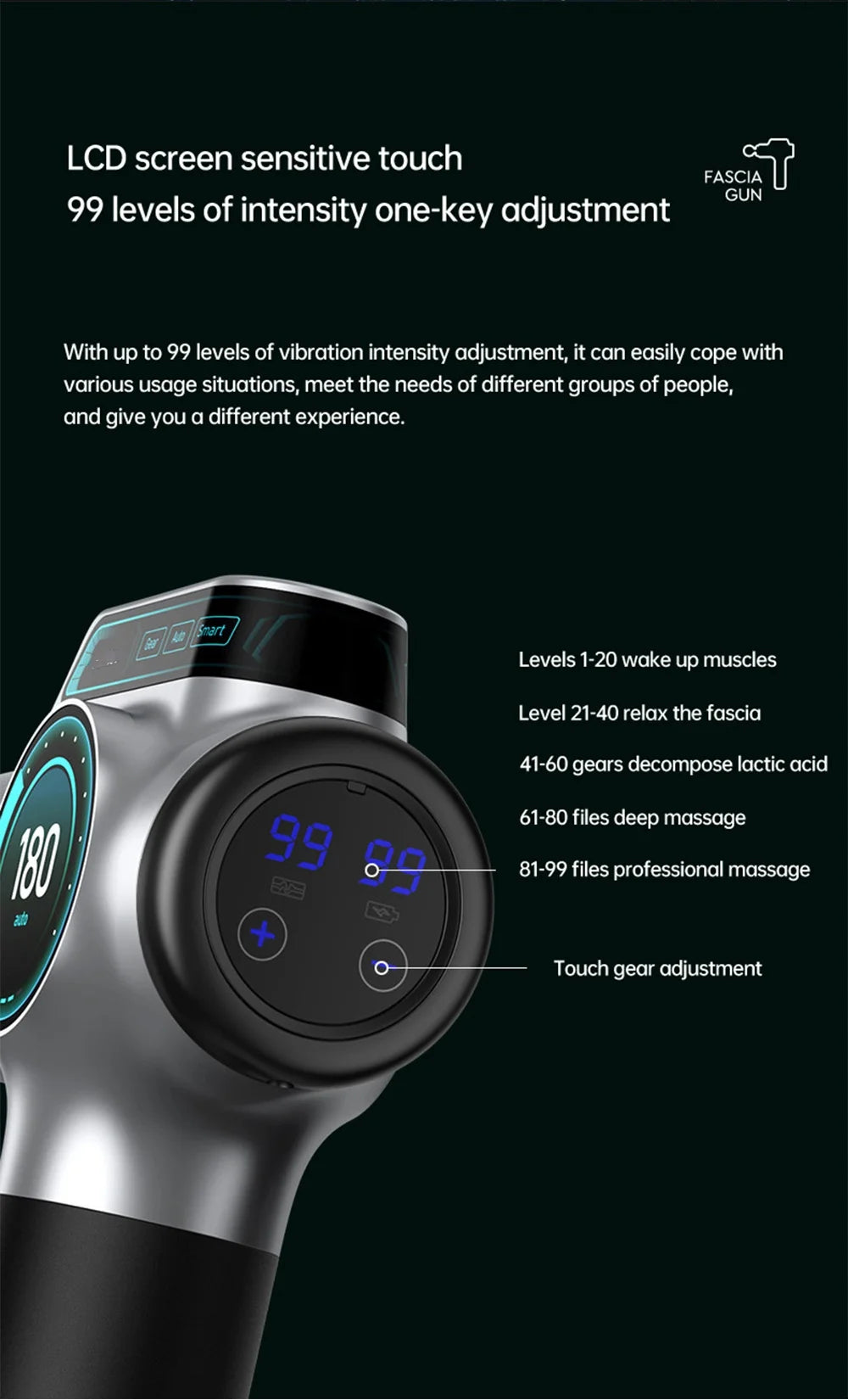 Elite 99-Level Percussion Massage Gun for Deep Muscle Therapy, Quiet Electric Body Massager for Fast Recovery and Pain Relief