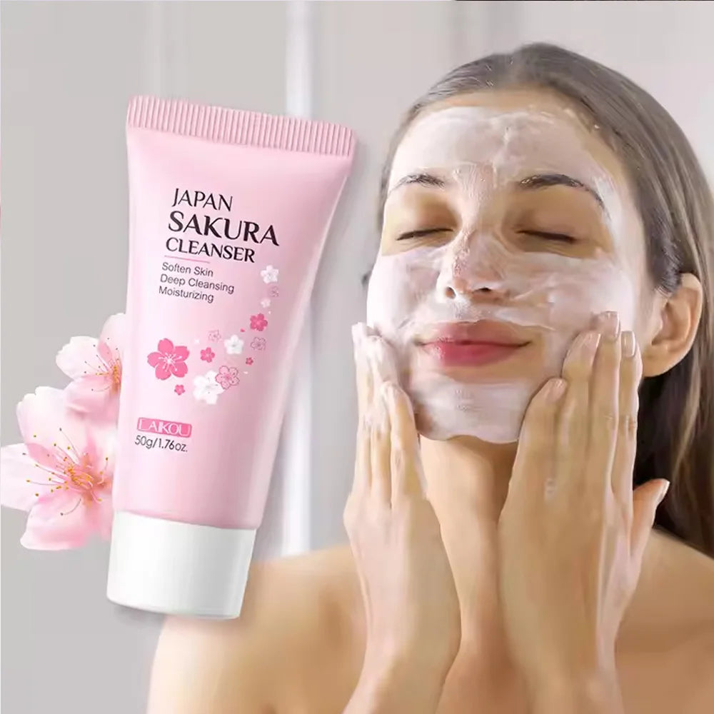 LAIKOU Sakura Cleanser Gentle Deep Cleaning Oil Control Moisturizing Shrink Pores Face Skin Care.