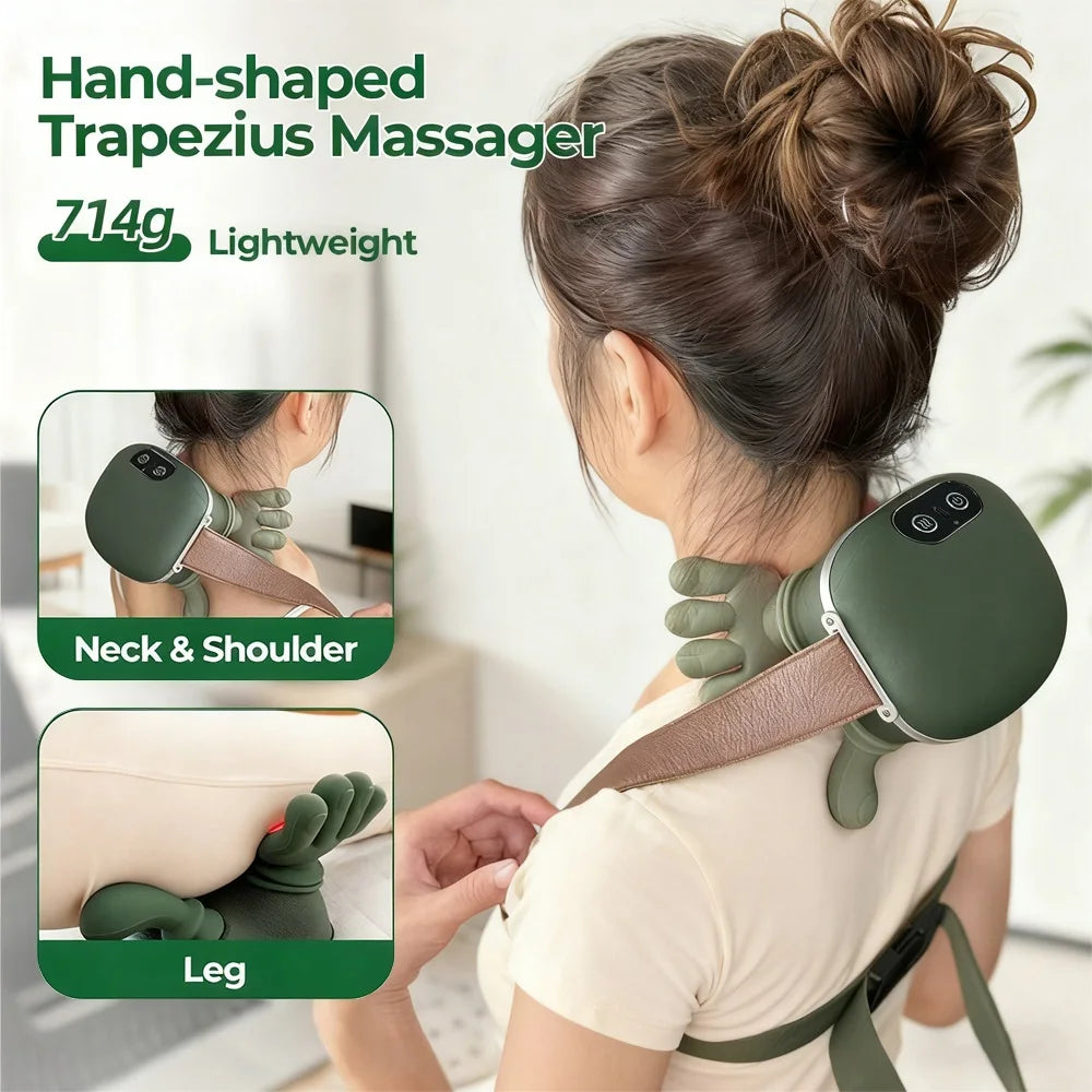 Wireless Bionic Finger Neck & Shoulder Massager with Deep Kneading Trapezius Therapy and Brushless Motor for Cervical Relaxation