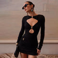 Elegant Women’s Hollow-Out Turtleneck Mini Dress with Long Sleeve