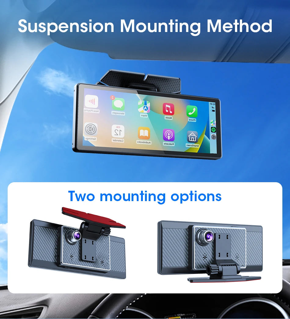 VTOPEK 8.1" 2.5K Car Dash Camera – Wireless CarPlay & Android Auto Display, GPS Navigation, WiFi DVR with Rear Camera