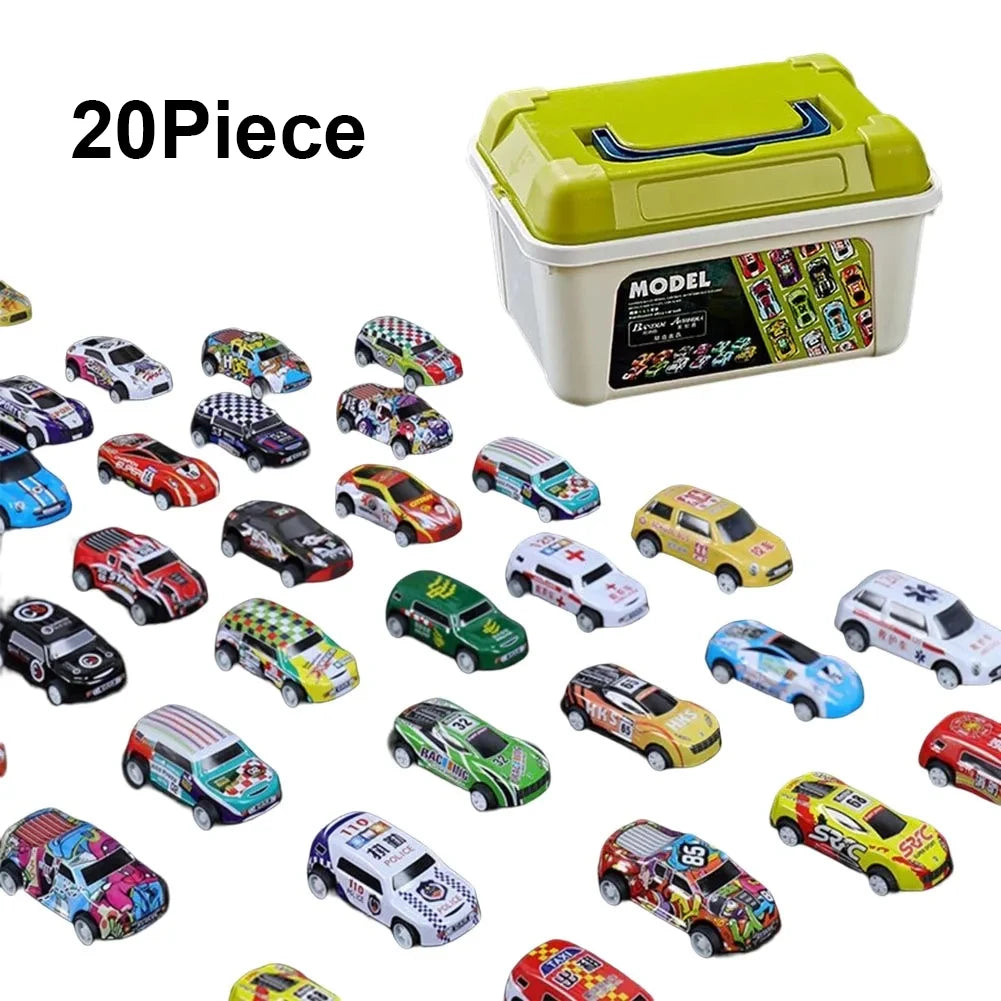 Alloy Pull-Back Racing Cars 10/20/30 – Colorful Inertia Vehicles with Storage Box for Kids