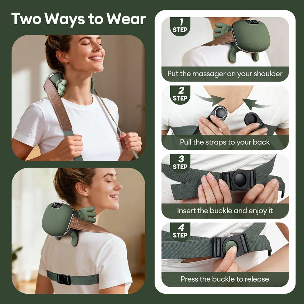 Wireless Bionic Finger Neck & Shoulder Massager with Deep Kneading Trapezius Therapy and Brushless Motor for Cervical Relaxation