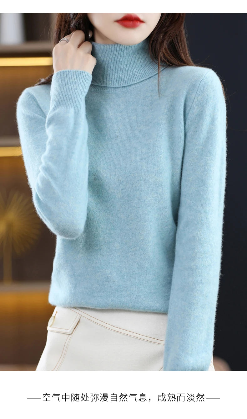 Wool Cashmere Sweater Women Knitted Sweater Turtleneck Long Sleeve Pullovers Autumn Winter.