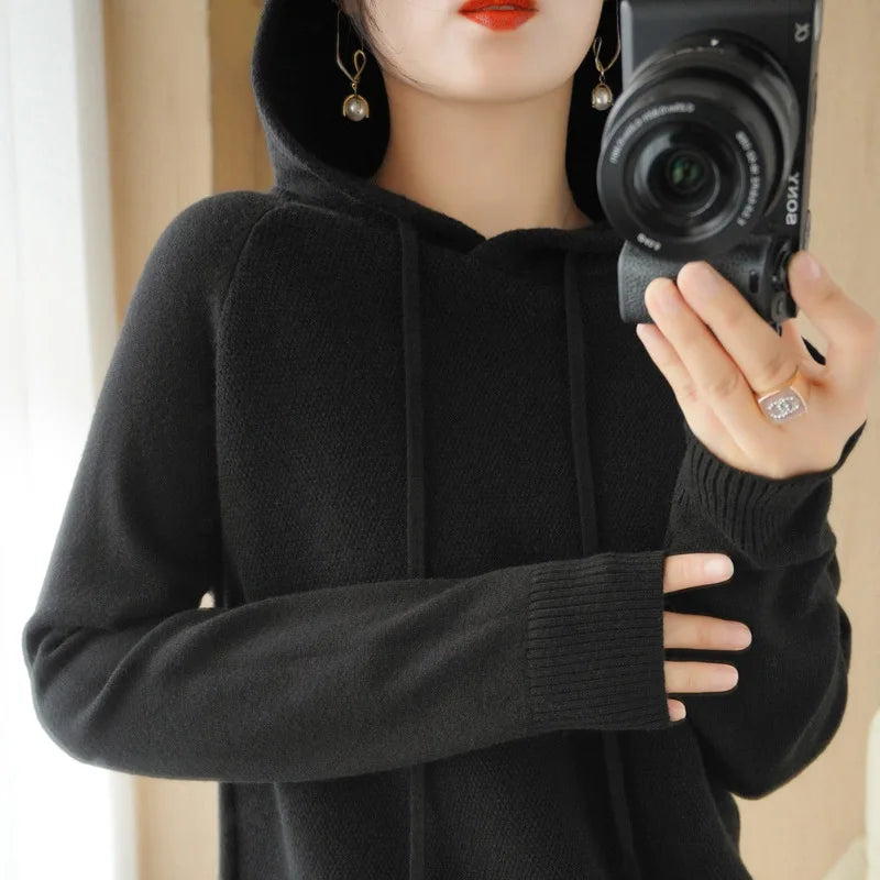 New Hooded Sweatshirt Bottoming with Knitted Sweater Casual Hooded Pullovers