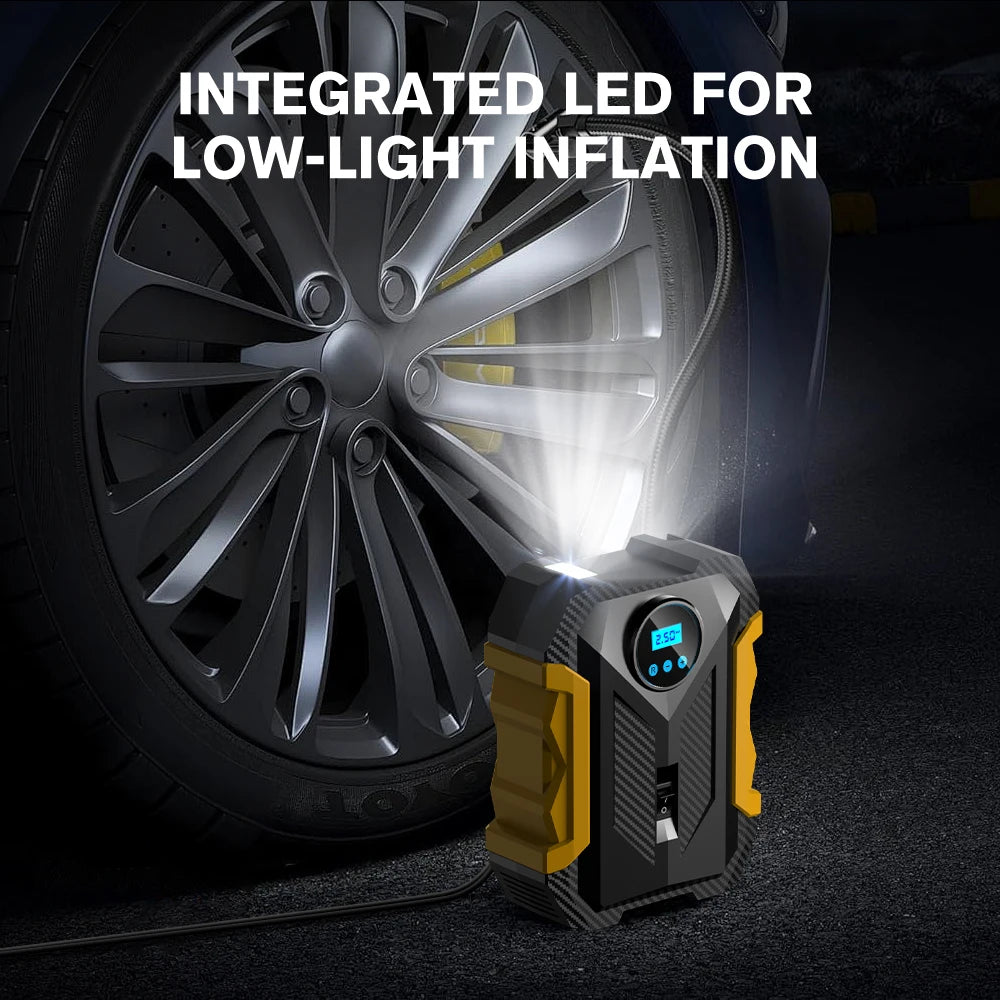 Carsun 150PSI 12V Digital Tire Inflator with LED Light, Smart Pressure Control & 3M Power Cord – For Cars, Bikes & Balls