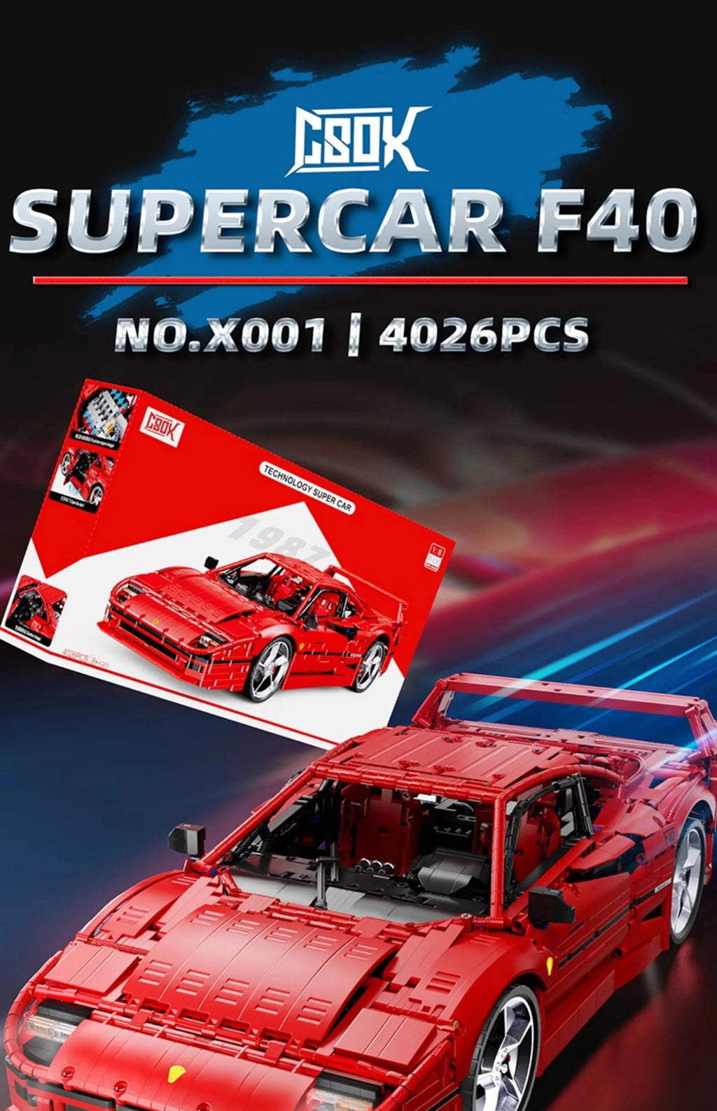 4026PCS Technical Supercar Assembly Building Blocks – High-Difficulty Racing Model for Adults