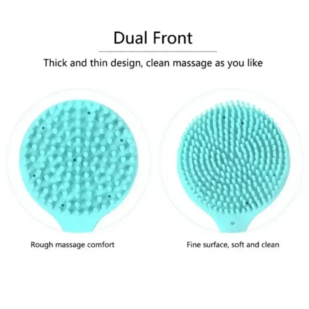 Silicone Body Scrubber with Long Handle – Two-Sided Exfoliating Bath Brush for Back Cleaning and Massage.