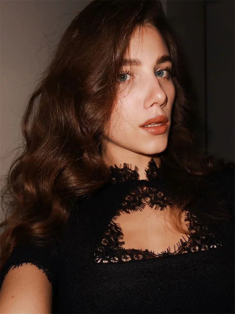Tossy Black Lace Cutout Mini Dress – High Waist Party Style