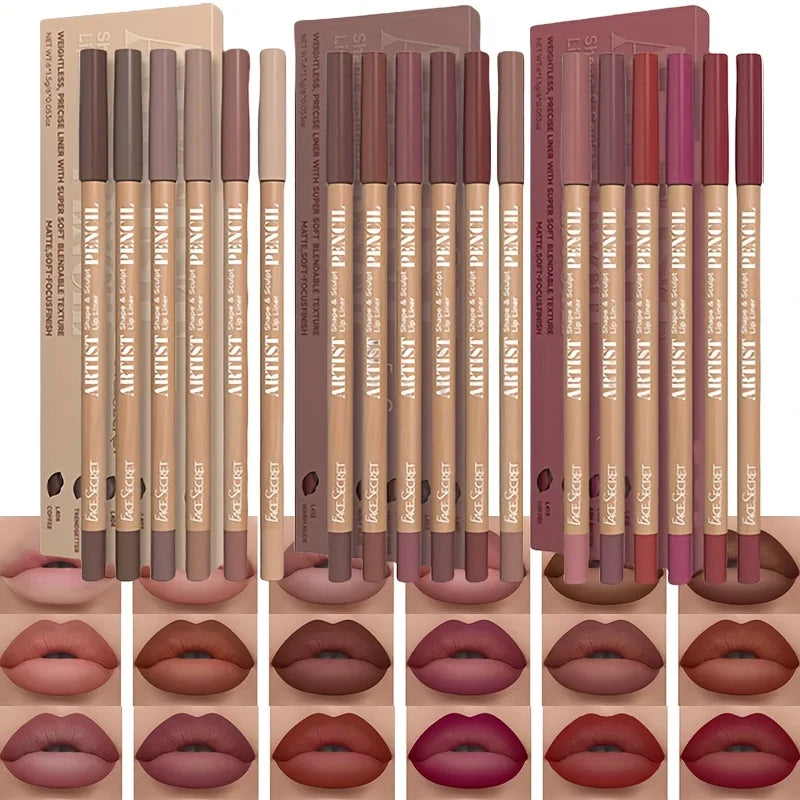 6pcs Velvet Matte Lip Liner Pencils Set Long-Lasting Non-Drying.