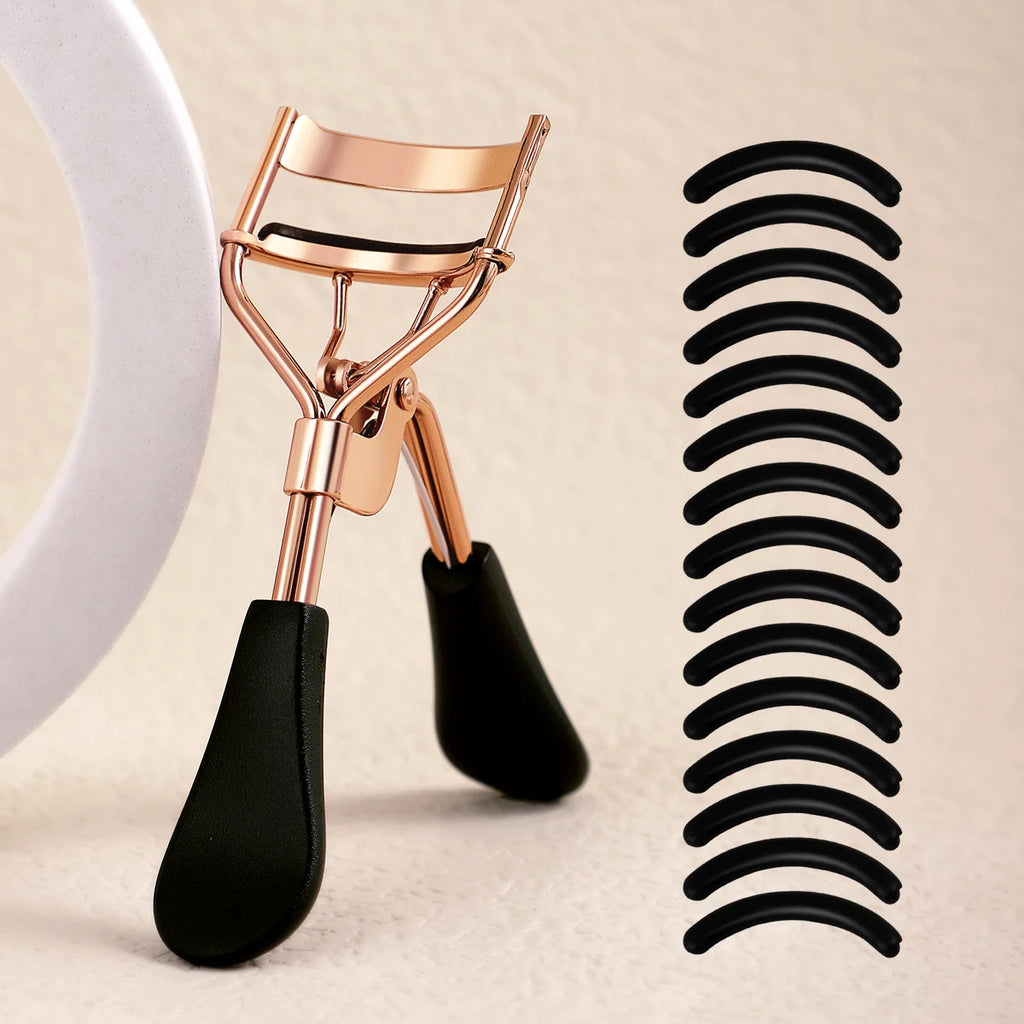 Portable Eyelash Curler with 15 Silicone Pads and Stainless Steel Eyelash Curler