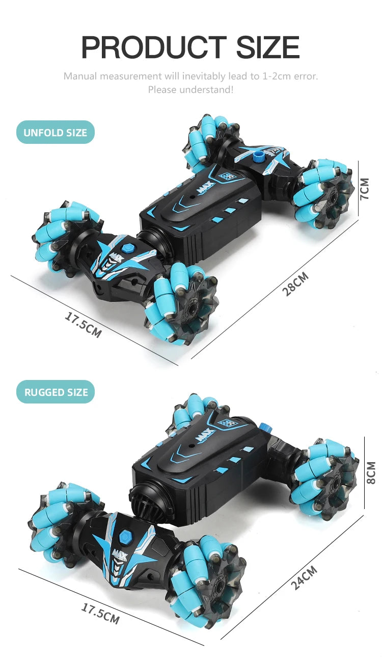 4WD Stunt Remote Control Car with LED Lights, Gesture Sensing, Deformable Twisting & Climbing Features – Electronic Toy for Kids
