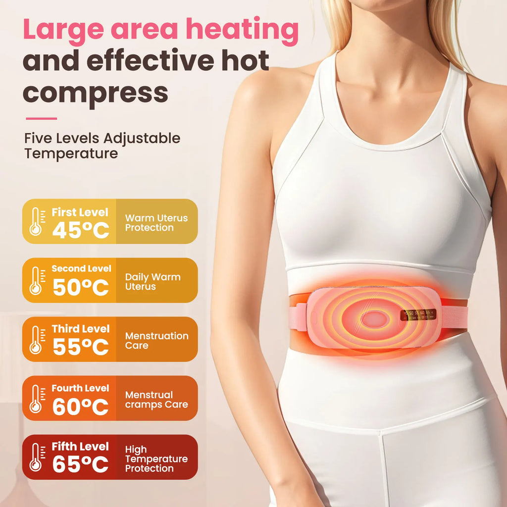 Smart Electric Heating & Vibration Waist Massager Belt with 5 Modes – Warm Therapy Pad for Period Cramp Relief and Comfort