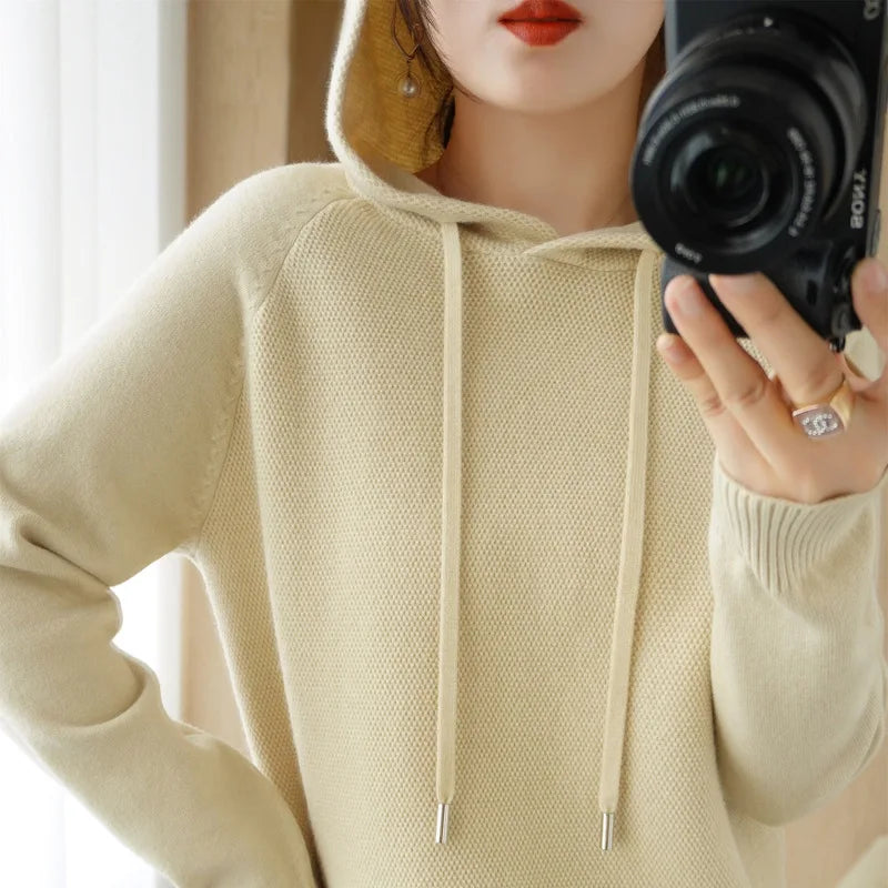 New Hooded Sweatshirt Bottoming with Knitted Sweater Casual Hooded Pullovers