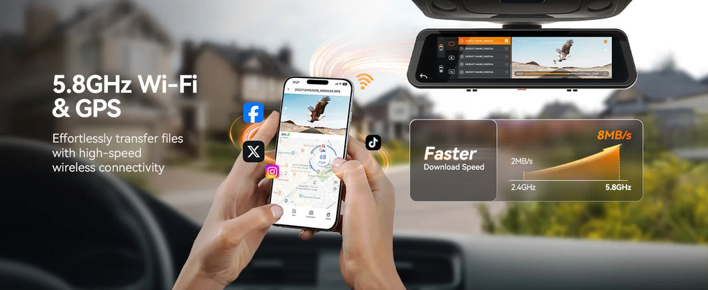 WOLFBOX G900 PRO Dash Cam – 4K front + 2.5K rear mirror dash camera with voice control, 5GHz Wi-Fi, GPS tracking, loop recording, and dual front & rear cameras for clear driving video and smart car security.