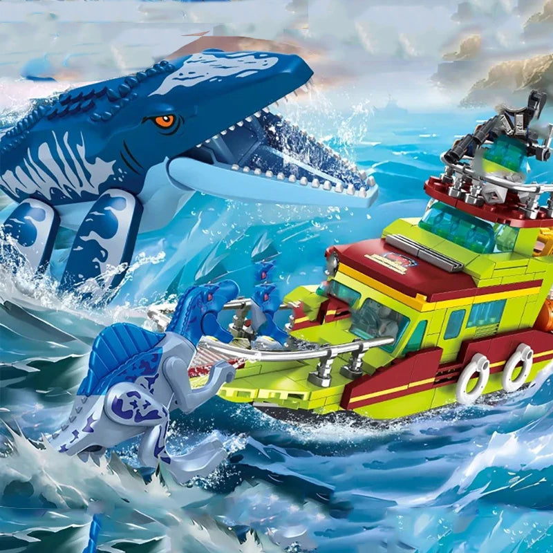 Sea Monster Attack Building Blocks – Adventure Boat and Dinosaur Construction Set Toy for Children