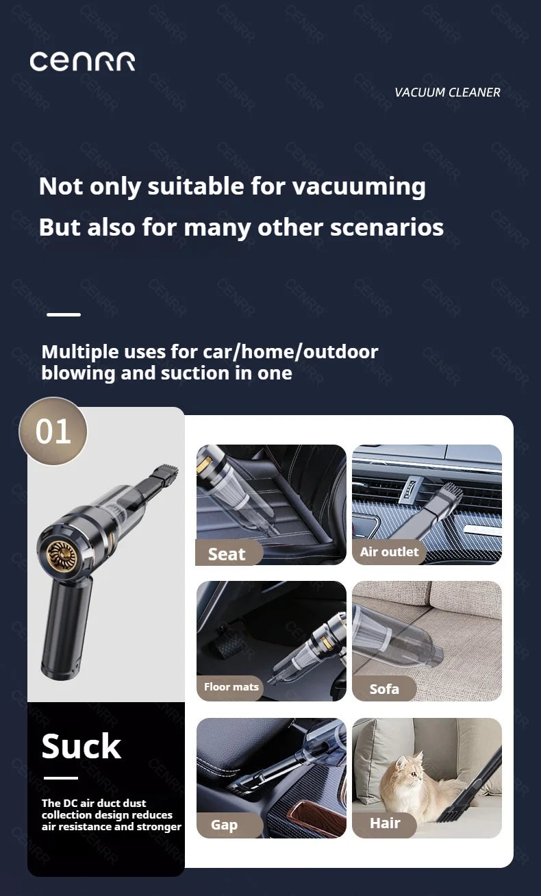 CENRR 998000PA Powerful Cordless Car Vacuum Cleaner – Portable Handheld Wireless Auto Cleaner for Car Interior and Accessories
