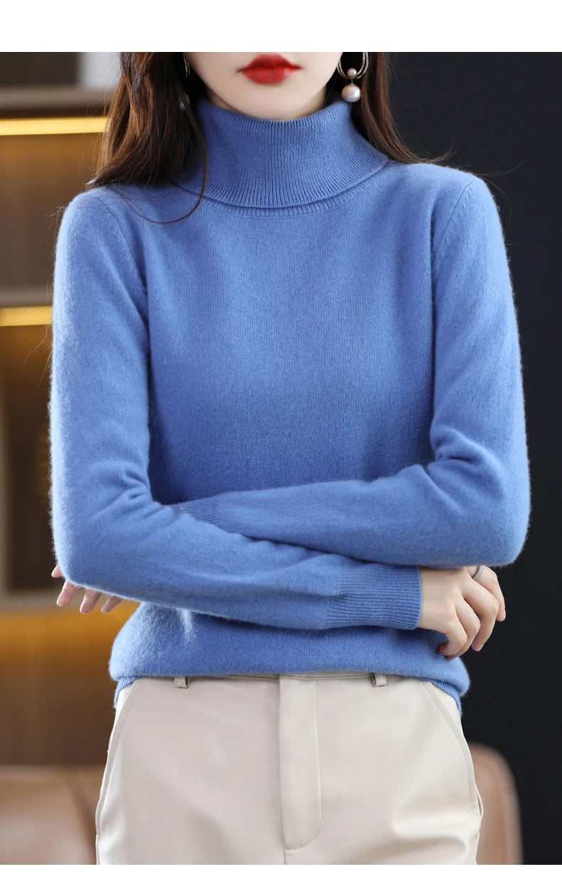 Wool Cashmere Sweater Women Knitted Sweater Turtleneck Long Sleeve Pullovers Autumn Winter.