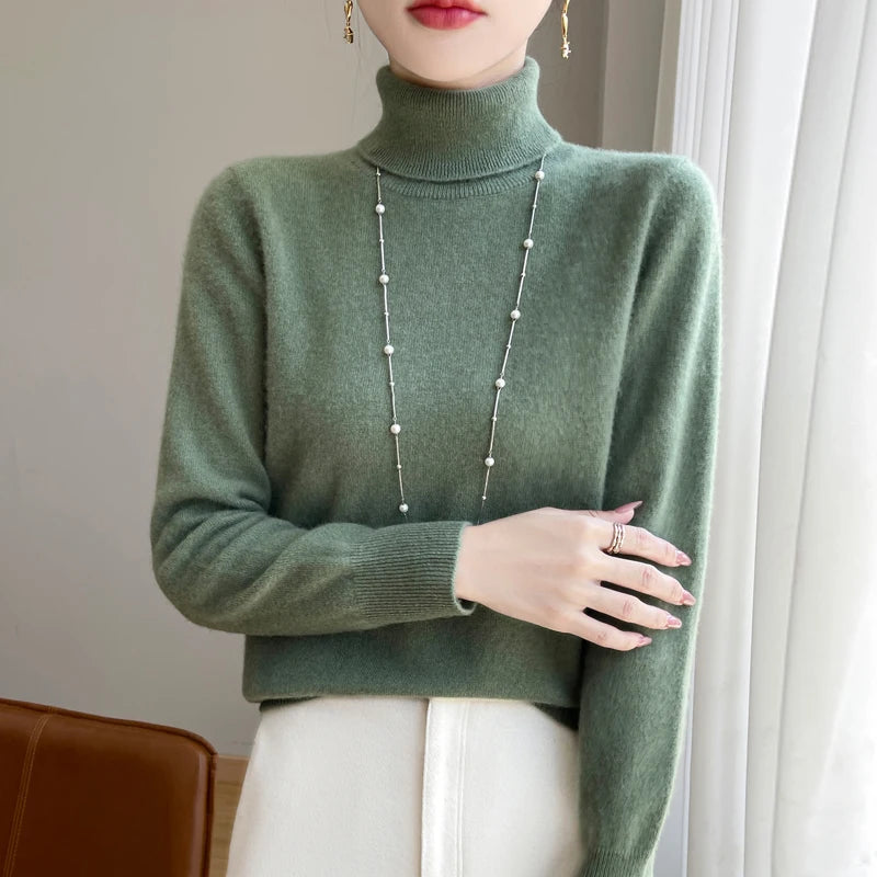 Wool Cashmere Sweater Women Knitted Sweater Turtleneck Long Sleeve Pullovers Autumn Winter.