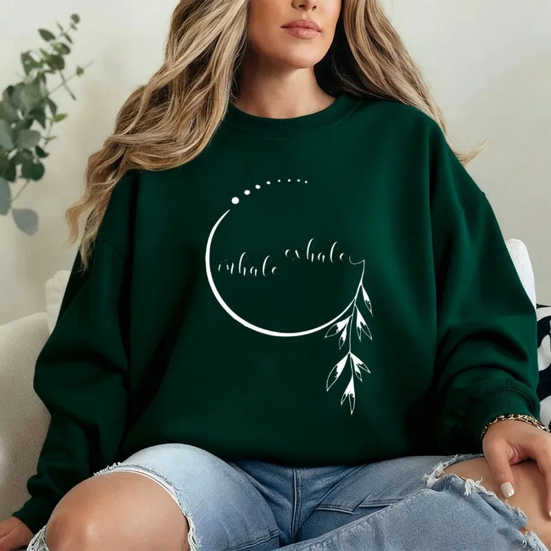 Inhale Exhale Sweatshirt Motivational Hoodie for Woman Aesthetic Mindfulness Hoody Yoga Teacher