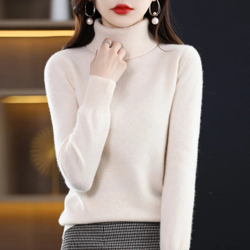 Wool Cashmere Sweater Women Knitted Sweater Turtleneck Long Sleeve Pullovers Autumn Winter.