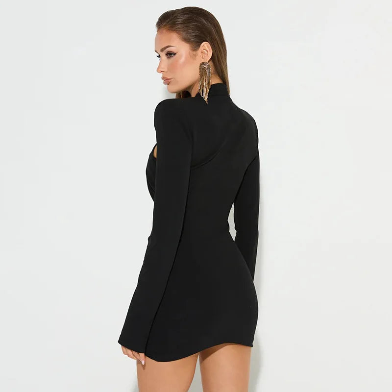 Hollow-Out Evening Dress for Women – Long Sleeve, Slim Fit Style