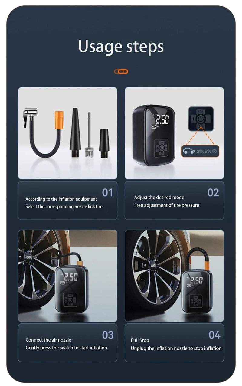 Wireless Car Air Compressor Air Pump Electric Tire Inflator Pump for Motorcycle Bicycle AUTO Tyre with Digital Display