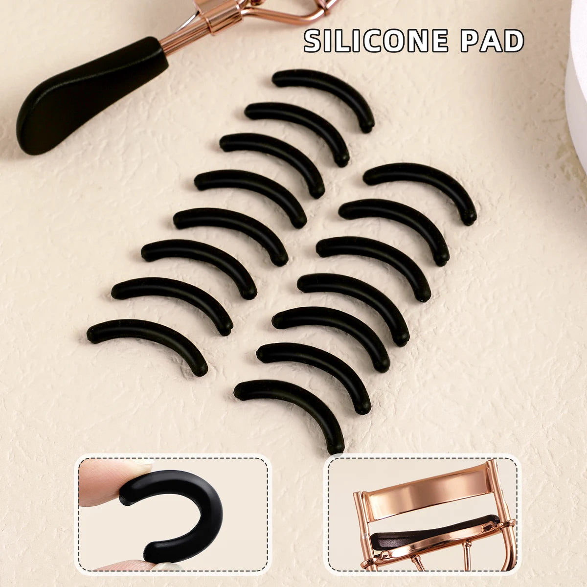 Portable Eyelash Curler with 15 Silicone Pads and Stainless Steel Eyelash Curler