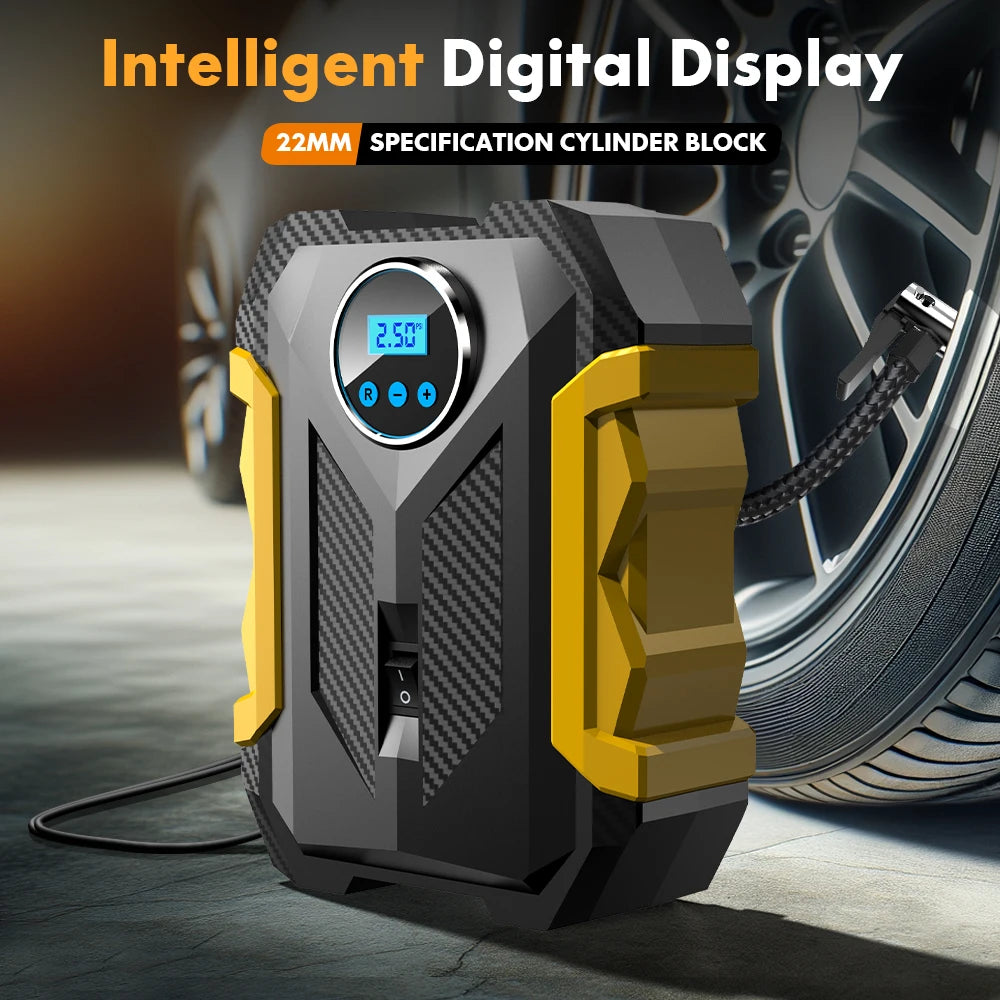Carsun 150PSI 12V Digital Tire Inflator with LED Light, Smart Pressure Control & 3M Power Cord – For Cars, Bikes & Balls