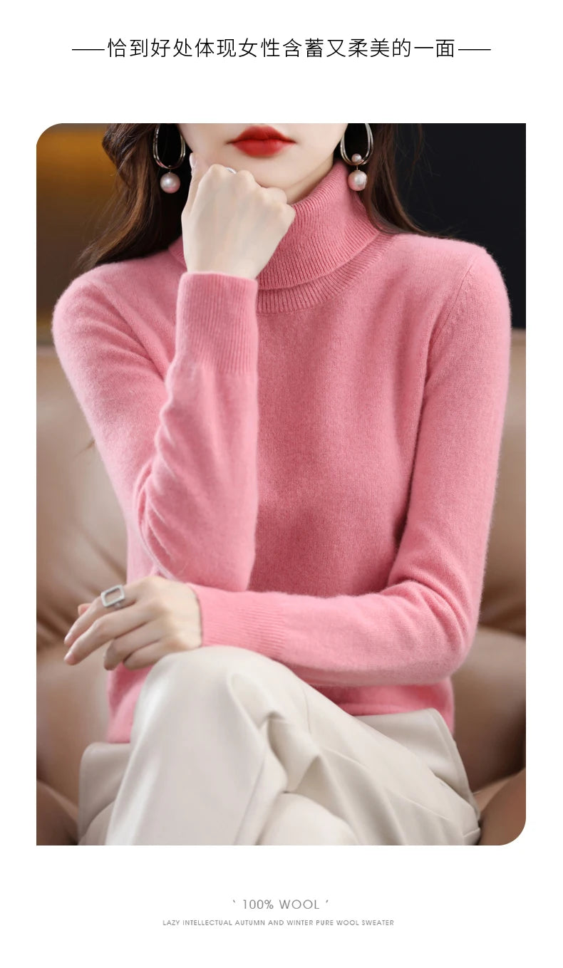 Wool Cashmere Sweater Women Knitted Sweater Turtleneck Long Sleeve Pullovers Autumn Winter.