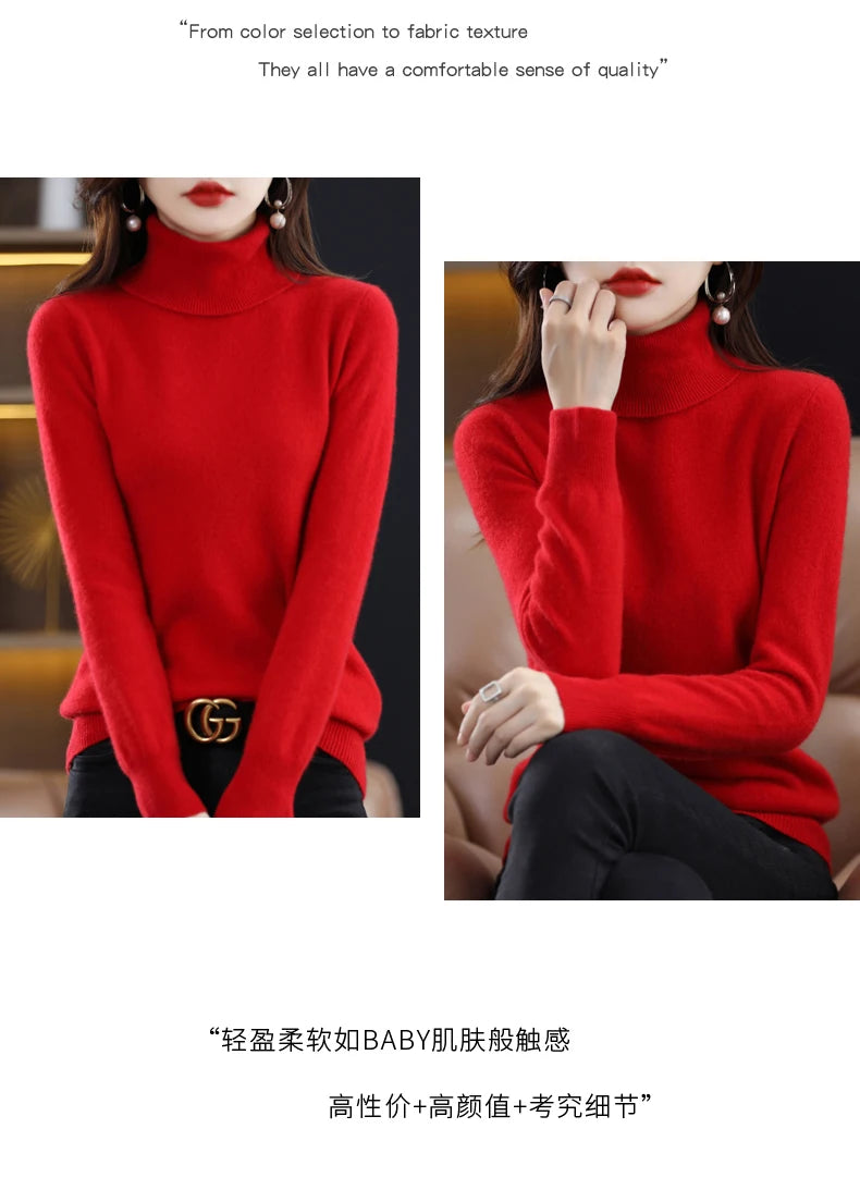 Wool Cashmere Sweater Women Knitted Sweater Turtleneck Long Sleeve Pullovers Autumn Winter.