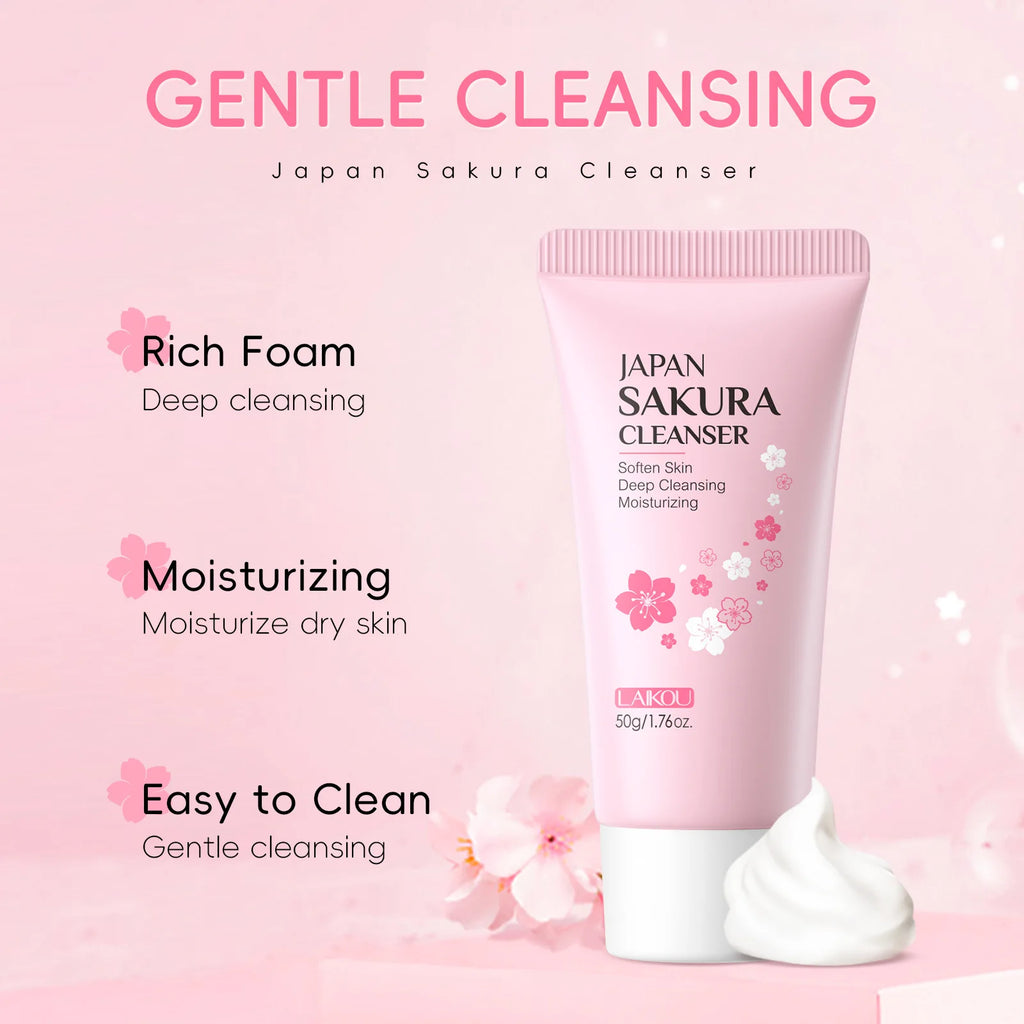 LAIKOU Sakura Cleanser Gentle Deep Cleaning Oil Control Moisturizing Shrink Pores Face Skin Care.