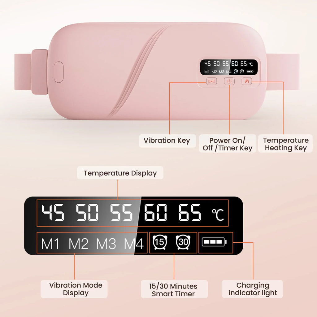 Smart Electric Heating & Vibration Waist Massager Belt with 5 Modes – Warm Therapy Pad for Period Cramp Relief and Comfort