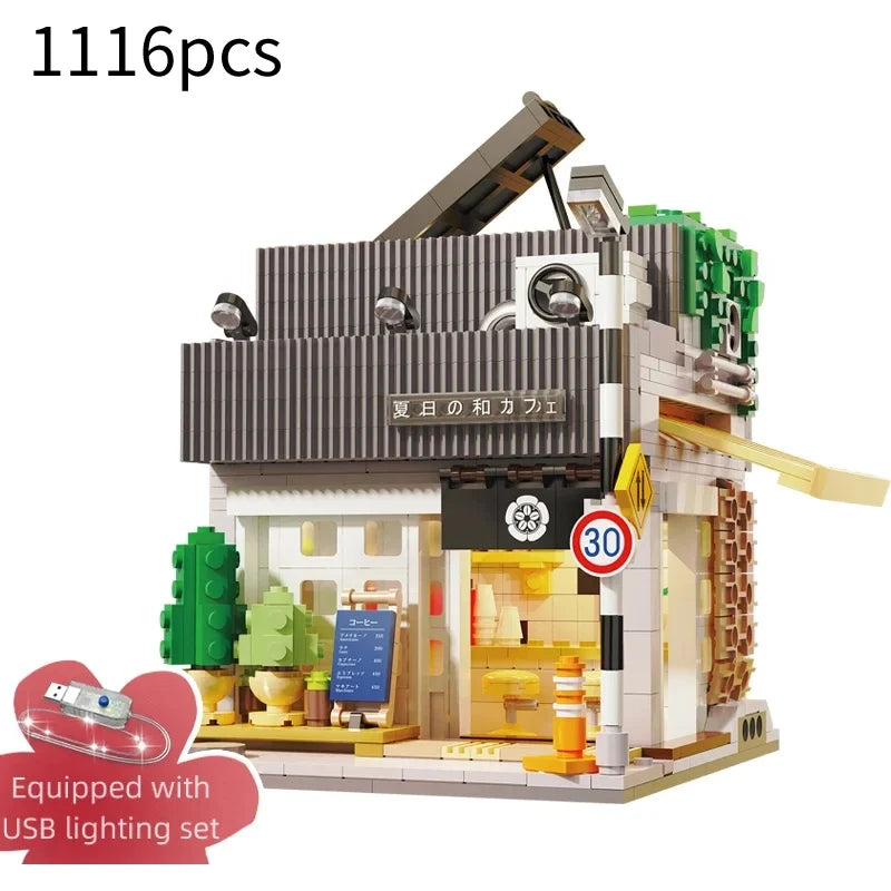Cada LED Japanese Street View Building Blocks – Steamed Bun House & Summer Café Set